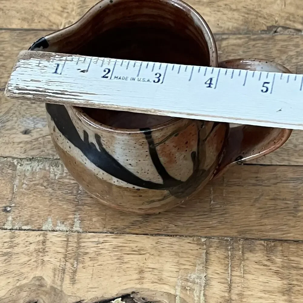 Art Studio Pottery Creamer Pitcher 4.5 in Rustic Texture Orange Tan & Blue Glaze